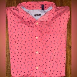 Izod Men's Large Short Sleeve Pink Palm Print Button-Down Shirt